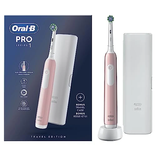 Oral-B Pro Series 1 elektryczna szczoteczka do zębów, różowa, 1 szczotka do czyszczenia 3D, usuwa płytkę nazębną, 3 tryby szczotkowania, timer, 1 etui podróżne, akumulator