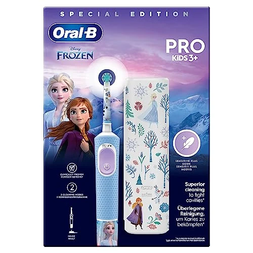 Limitiertes Angebot: Oral-B Pro Kids Frozen Elektrische Zahnbürste für Kinder — Electric Toothbrush ab 3 Jahren inkl. 1 Aufsteckbürste, Reise-Etui und 2 Putzmodi für Zahnpflege, Blau/Lila von 29.99 EUR auf 21.49 EUR (Spare 28%)
