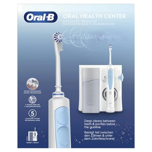 Oral-B Centro De Salud Bucal Con Irrigador Dental, 1 Cabezal Oxyjet y 1 Cabezal Water Jet, Irrigador Bucal Con 5 Modos De Presión de Agua, Regalos Orginales