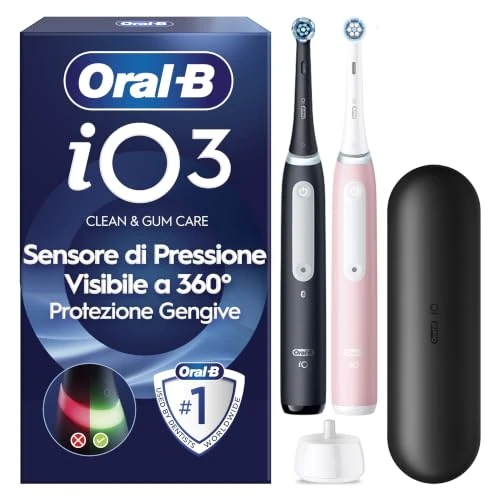 Oferta limitada: Oral-B iO 3 Cepillos De Dientes Eléctricos (Pack de 2) Con 2 Cabezales, 1 Estuche De Viaje, Diseñado Por Braun, Regalos Originales para Mujer y Hombre - Negro Y Rosa de 169.95 € a 125.49 € (ahorro 26%)