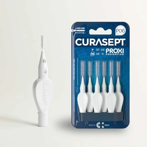 CURASEPT Scovolini Dentali Originali | Spazzolini interdentali Proxi P06 (filo 0,6 mm) | Bianco | Pulizia Profonda della Placca | Setole Nylon Ultra-flesse, Manico Ergonomico | 6 pz x confezione