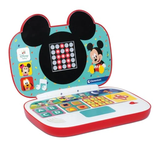 Clementoni - Disney Baby Mickey-My First Laptop, Electronic Educational Computer Center, Portable, Learning Activities Letters & Numbers, Children from 9 Months, Colour