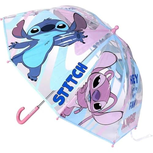 Tijdelijke aanbieding: Lilo & Stitch Paraplu met luchtbellen, bedrukt met Stitch en zijn vriendin engel, handmatige opening, gemaakt van 100% POE met glasvezelstructuur, origineel product, ontworpen in Spanje, Meerkleurig, van 18.95 EUR naar 18.95 EUR (korting 0%)