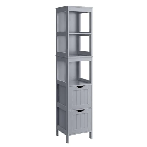 Offerta a tempo: VASAGLE Mobile da Bagno, Mobiletto da Bagno con 2 Cassetti, 3 Ripiani Aperti, Mobiletto Salvaspazio per Soggiorno Cucina, Stile Moderno, Grigio Tortora BBC066G02 - 20% da 59.99 € a 47.99 €