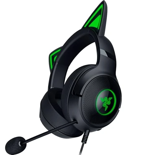 Offerta a tempo: Razer Kraken Kitty V2 - Auriculares RGB por cable con orejas de gatito (Iluminación reactiva al streaming, Micrófono cardioide HyperClear, Diafragmas de 40mm TriForce, Sonido envolvente) Negro - 45% da 119.99 € a 65.63 €