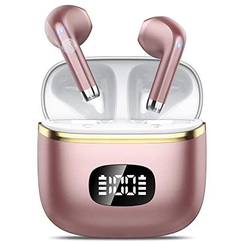 Offerta a tempo: Nuovo Cuffie Bluetooth 5.4, Auricolari Bluetooth in Ear con 4 ENC Microfoni, 40 Ore di Riproduzione, Display LED, IP7 Impermeabile Cuffiette Bluetooth, Cuffie Senza Fili per Sport e Lavoro Rosso - 62% da 59.99 € a 22.79 €