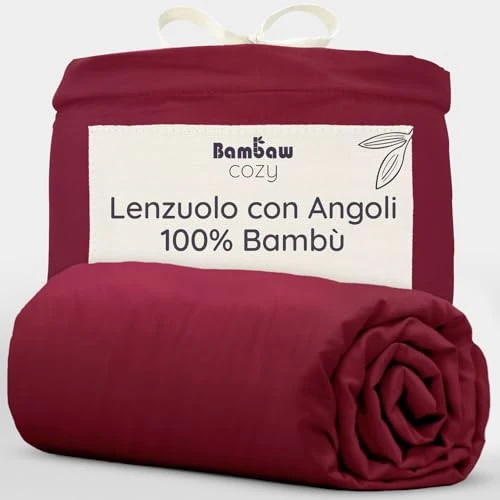 Bambaw - Deep Fitted Sheet 200x200 cm, 100% Bamboo Sheets, Breathable and Hypoallergenic Emperor Fitted Sheet, Burgundy Bedding