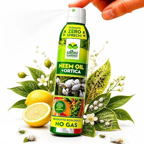 Offerta a tempo: Albagarden - Olio di Neem per Piante POTENZIATO - Insetticida Piante Naturale con Estratto di Ortica - Anti Cocciniglia per Afidi, Ragnetto Rosso, Pidocchi, Zanzare Insetti - Spray 250 ml - 0.00% da 9.90 € a 9.90 €