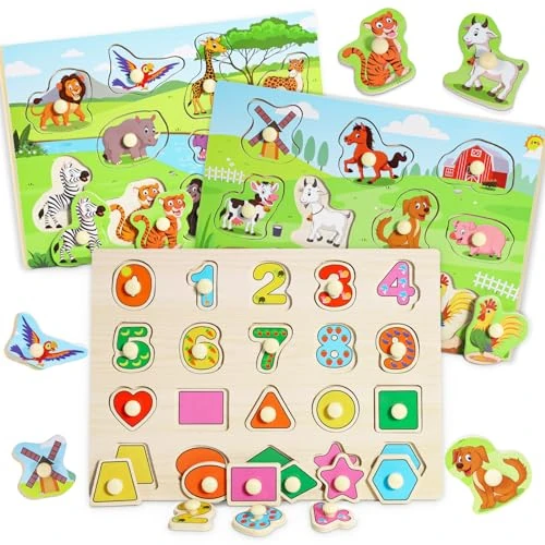 Tijdelijke aanbieding: Houten puzzel voor kinderen, Montessori-speelgoed, 2, 3 jaar, antislip van 18.99 EUR naar 14.43 EUR (korting 24%)