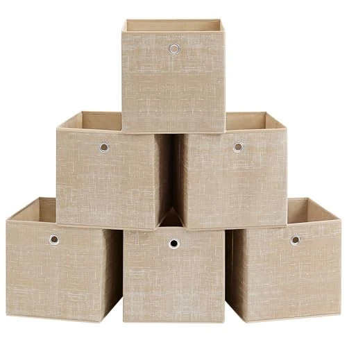 Limited offer: SONGMICS Storage Boxes, Set of 6 Non-Woven Fabric Boxes with Handles, 30 x 30 x 30 cm, Fit Cube Storage Unit, for Shelves, Foldable, Clothes Organisers, Sand Beige RFB006K03 from 27.16 EUR to 24.99 EUR (save 8%)