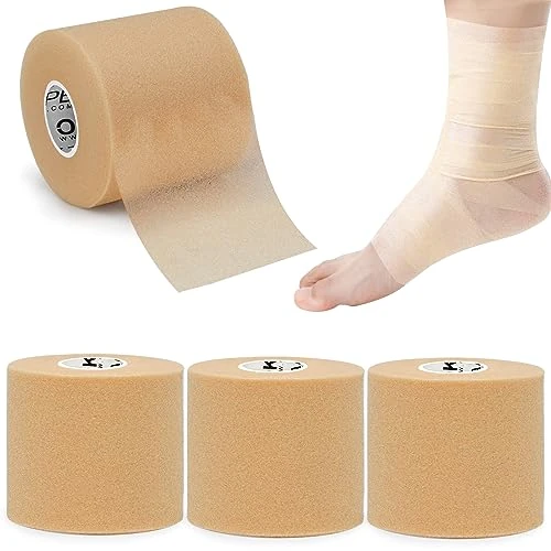 OK TAPE Prewrap Tape (4 Rollen) Leichtschaum Unterlage für Sport,Schutz für Knöchel, Handgelenke, Hände und Knie Hautverletzungen und Kleberückstände Vermeiden, 7cm x 27m,Beige