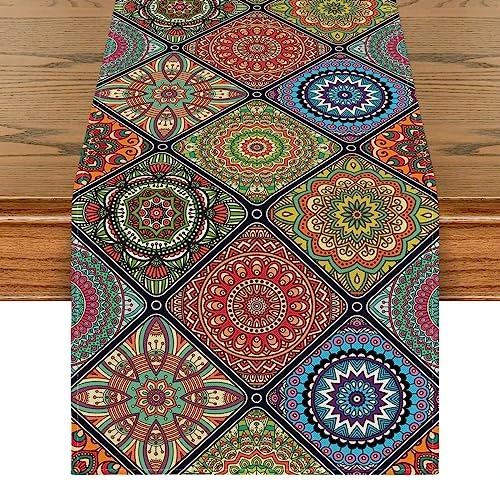 Artoid Mode Vintage Geometrico Multicolore Bohémien Chemin de Table, Marocchino Cuisine Table Décoration Intérieur Vacances Fête Décor 40x140 cm