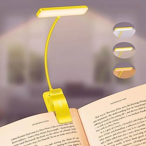 Offerta a tempo: Gritin 19 LED Lampada Luce da Lettura per Libro, Luce per Lettura Libri a Letto con Clip Ricaricabile, 3 Temperature di Colore, Dimmerabile Senza Livelli, Lunga Durata, per Studio-Giallo - 40.02% da 24.99 € a 14.99 €