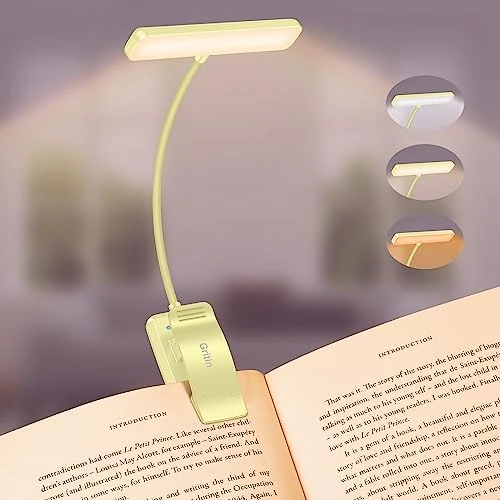 Offerta a tempo: Gritin 19 LED Lampada Luce da Lettura per Libro, Luce per Lettura Libri a Letto con Clip Ricaricabile, 3 Temperature di Colore, Dimmerabile Senza Livelli, Lunga Durata, per Studio-Giallo Crema - 37.52% da 23.99 € a 14.99 €