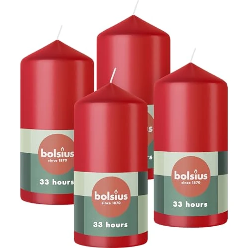 Oferta limitada: Bolsius - Velas pilar - Velas decorativas para el hogar 4 unidades - 20 x 7 cm - 75 horas de combustión - sin perfume - 5% de cera vegana natural - sin aceite de palma - color rojo de 11.96 EUR a 11.96 EUR (ahorro 0%)