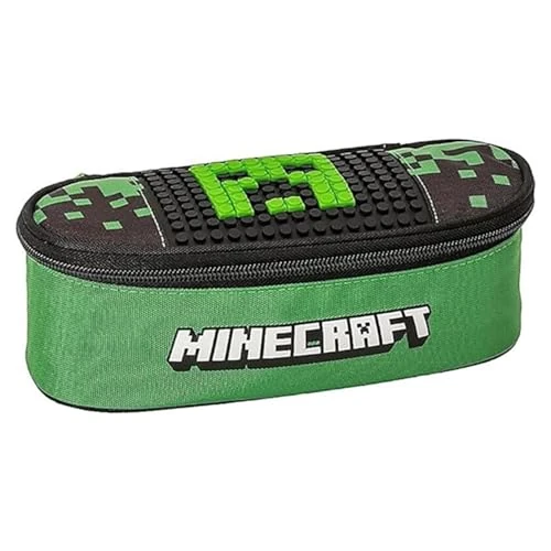 Tijdelijke aanbieding: MINECRAFT Etui voor school, ovaal, georganiseerd, met scheidingswanden en elastische lussen, schrijfwaren-etui voor kinderen, ideaal voor middelbare en basisschool, zwart/groen, 22 x 7 x 9,5 cm, van 20.00 EUR naar 20.00 EUR (korting 0%)
