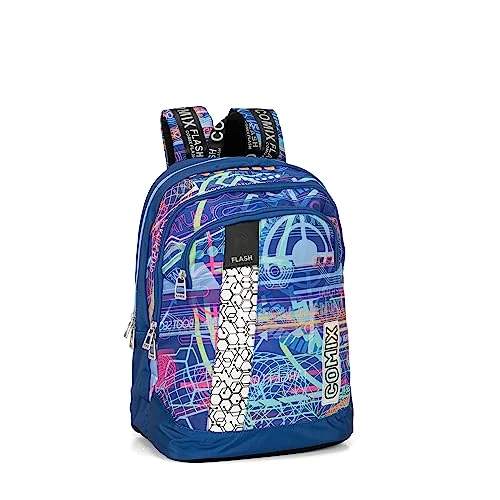 Comix FLASH - Organized Middle School, Upper and Elementary School Backpack with 2 Large Central Zip Spaces and Adjustable Shoulder Straps, Front Zip Compartment and Side Pockets, Blue- 32x43Hx23, 31