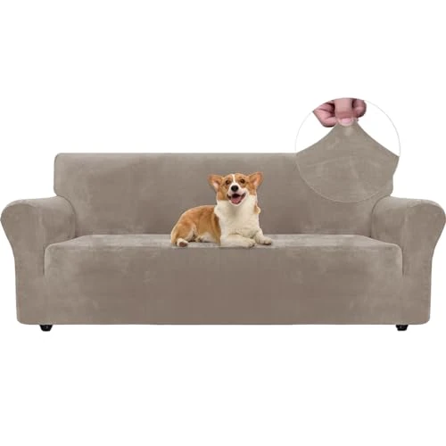 Ystyle Funda Sofa 3 Plazas, Fundas para Sofa Terciopelo, Fundas Sofa Ajustable, Cubre Sofa Elastica, Protector Sofa Gatos Arañazo Y Perros Mascotas, Funda Sofá con Reposabrazos, Caqui