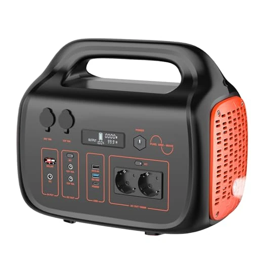 Central Eléctrica Portátil: 1075WH Batería de Copia de Seguridad Estación de Energía Portátil PD/AC/DC/USB Acumulador de Energía 1000W Generador Solar para Camping Viaje Emergencia