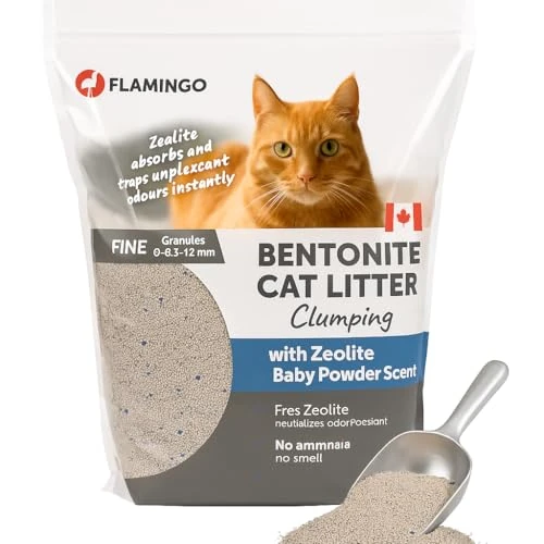Offerta a tempo: Flamingo Lettiera per gatti - lettiera agglomerante - Profumo di talco - 12L (12KG) per 10 settimane - Origine Canada - Zeolite blu - Ideale per 1 o più gatti - 0.00% da 16.99 € a 16.99 €