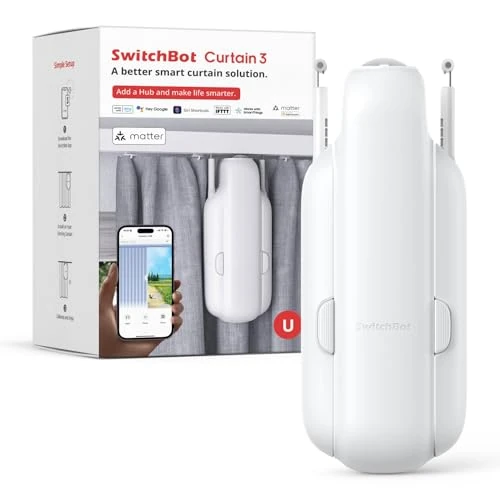 Offerta a tempo: SwitchBot Apri Tende Intelligente - Telecomando Bluetooth con App/Timer, Aggiornamento delle Prestazioni, Aggiungi Hub per farlo funzionare con Alexa, Google Home, HomeKit(Curtain 3, U Rail) - 36% da 89.99 € a 57.90 €