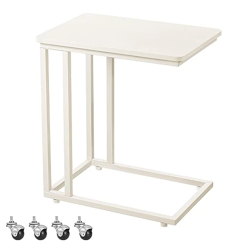 Offerta a tempo: VASAGLE Tavolino da Letto con Ruote, Tavolino Mobile da Salotto, Comodino, Carrello, Soggiorno Camera da Letto, Struttura in Acciaio, Montaggio Facile, Bianco Crema LNT050W77 - 15% da 35.99 € a 30.59 €