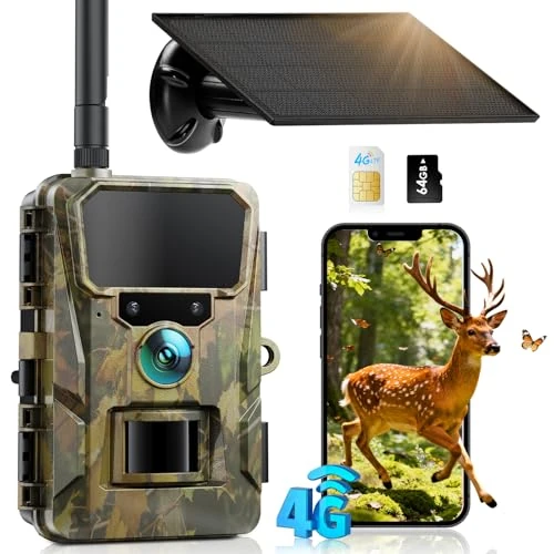 Offre limitée : CEYOMUR 4G LTE Cellulaire Camera de Chasse, 48MP Caméra de Chasse Solaire | 5200 mAh Batterie, Piege Photographique avec Carte TF 64 GB et Carte SIM, Alarme Instantanée Via APP, Stockage Cloud de 49.99 € à 64.99 € (-30.01% de remise)