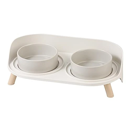 Offerta a tempo: Ciotole rialzate in ceramica per gatti, set di ciotola doppia con supporto antiscivolo, adatte a cani piccoli e cuccioli, per cibo e acqua, altezza confortevole, facili da pulire, 2 x 320 ml - Grigio - 0.00% da 46.21 € a 46.21 €