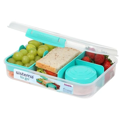 Sistema TO GO Bento Box Create | 1,48 l | Schoolbroodtrommels met vakken en snackpot, BPA-vrij, 1 telling | Minty Teal