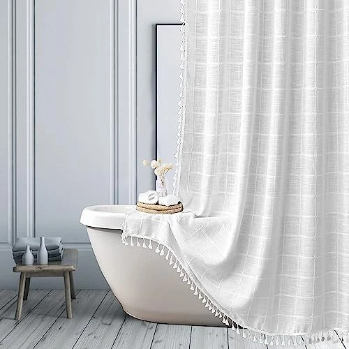 Limited-time offer: ggaimwf Striped Farmhouse White Shower Curtain Boho Linen Fabric Shower Curtains for Bathroom, Tall Country Neutral Thick Bathroom Curtain Set with Tassel - Bohemian Cloth Shower Curtain 72x78 Inch from 35.14 £ to 35.14 £ (save 0.00%)