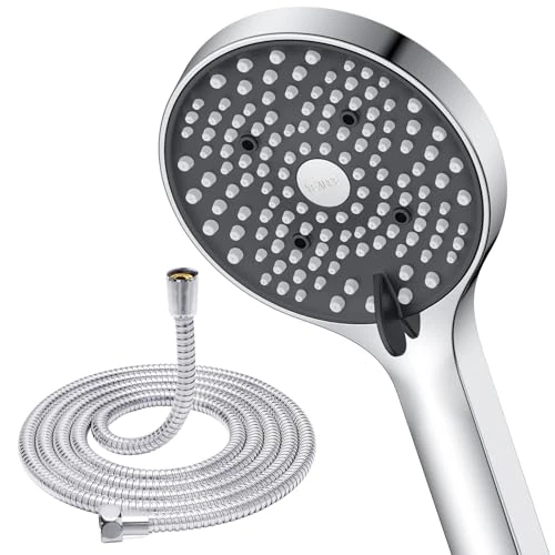 YEAUPE Soffione Doccia con Tubo 1.6m- Anticalcare, Grande con 6 tipi di getti, soffione doccia ad alta pressione, cromato