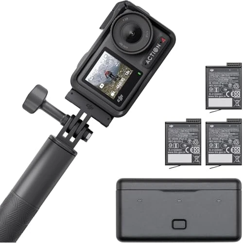 DJI Osmo Action 4 Pack Aventura: cámara deportiva 4K/120fps con sensor de 1/1.3pulgadas, D-Log M y 10 bits, campo de visión ultraamplio de 155º, hasta 7.5h con 3 baterías adicionales para grabar vlogs
