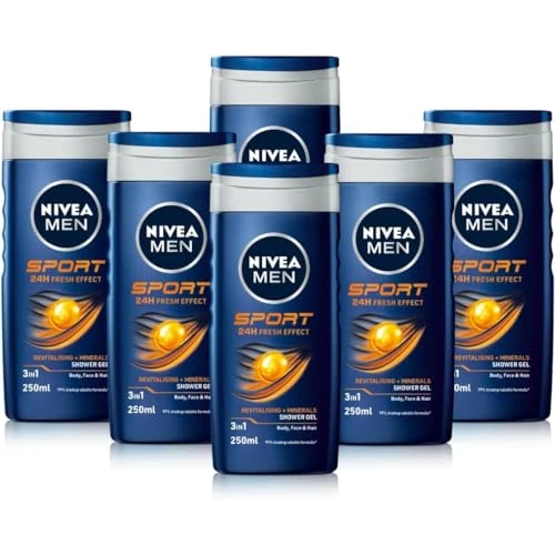 Limitiertes Angebot: NIVEA MEN Sport Dusch-Shampoo für Herren, 6 x 250 ml, belebendes Duschgel für Gesicht, Körper und Haare, Duschgel und Shampoo für Herren mit männlichem Duft, angereichert mit Mineralien von 14.97 EUR auf 14.97 EUR (Spare 0%)
