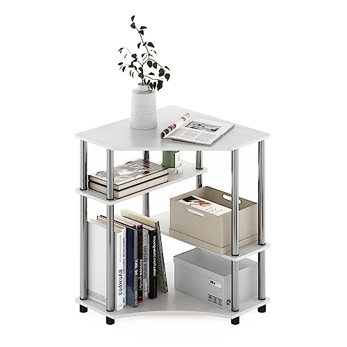 Limited-time offer: Furinno Turn-N-Tube Space Saving Corner Desk with Shelves, White Oak, Stainless Steel Tubes, 79 (W) x 72.4 (H) x 57.2 (D) cm from 76.68 GBP to 76.68 GBP (save 0%)
