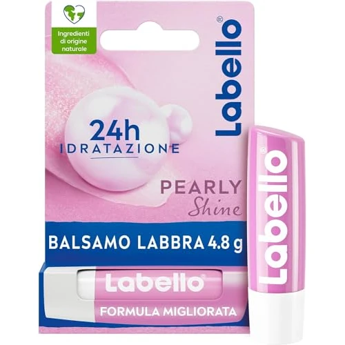 Labello Bálsamo labial Pearly Shine 4,8 g, bálsamo labial colorido y nutritivo con extractos de perlas y seda, bálsamo labial hidratante durante 24 horas con ingredientes naturales