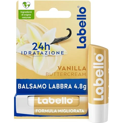Labello Vanilla botercrème, 5,5 ml, lippenbalsem met vanillegeur, lippenbalsem met natuurlijke oliën en zonder minerale oliën, zacht en hydraterend voor 24 uur