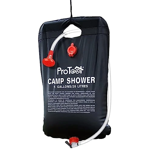 Offre limitée : ProTool Douche Solaire Camping – Sac de Douche Portable Chauffante avec Pommeau Flexible Amovible – Chauffage Solaire Rapide – Douche Extérieure Camping, Randonnée, Plage, Piscine, Van Bivouac (20L) de 15.49 € à 15.49 € (0.00% de remise)