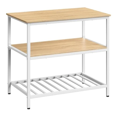 Tijdelijke aanbieding: VASAGLE Keukeneiland met groot werkblad, keukenrek met 3 niveaus, stalen frame, 60 x 100 x 90 cm, industriële stijl, eenvoudig te monteren, beige eiken en wit KKI005W09 van 86.99 € naar 86.99 € (0.00% korting)