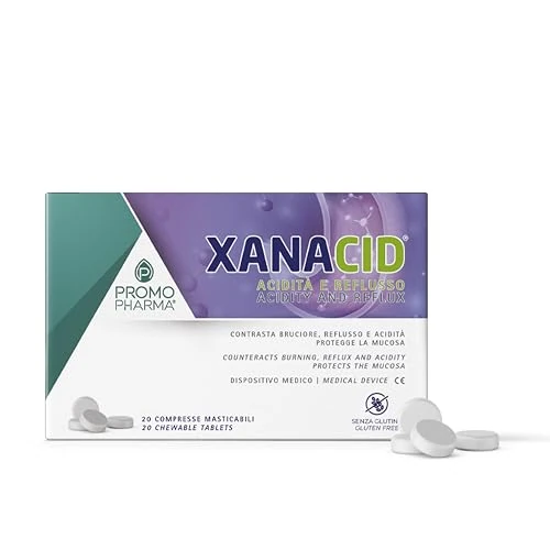 Offerta a tempo: Xanacid - Antiacido e Antireflusso Naturale - Sollievo Immediato da Reflusso Gastroesofageo - Riduce Acidità e Bruciore di Stomaco - Dispositivo Medico - 20 Compresse Masticabili - 53% da 12.90 € a 6.03 €