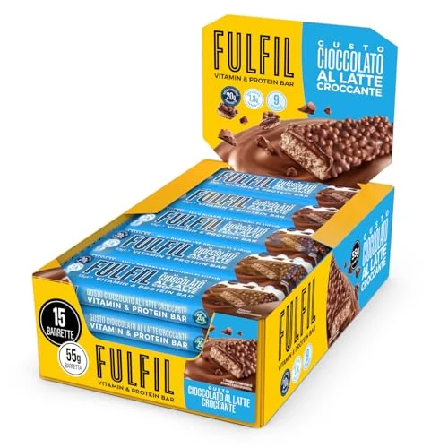 FULFIL Vitamin- und Protein-Riegel Milk Chocolate Crunch Geschmack – High Protein, Low Sugar Snack mit Schokolade und Vitaminen – 15 x 55 g