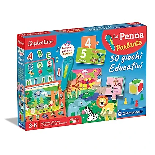 Clementoni - Sapientino 50 interaktywnych gier na długopisy, 3-letnia gra edukacyjna, gadająca elektronika, wyprodukowano we Włoszech, kolor włoski, 16799
