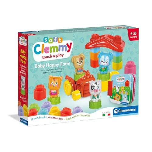 Offerta a tempo: Clementoni Soft Clemmy - Touch & Play, Baby Happy Farm, Fattoria Sensoriale, Play Set Prima Infanzia Made in Italy Bambini 6-36 Mesi, Mattoncini 100% Lavabili, Gioco per Sviluppare la Manualità, 17884 - 7% da 24.90 € a 23.08 €