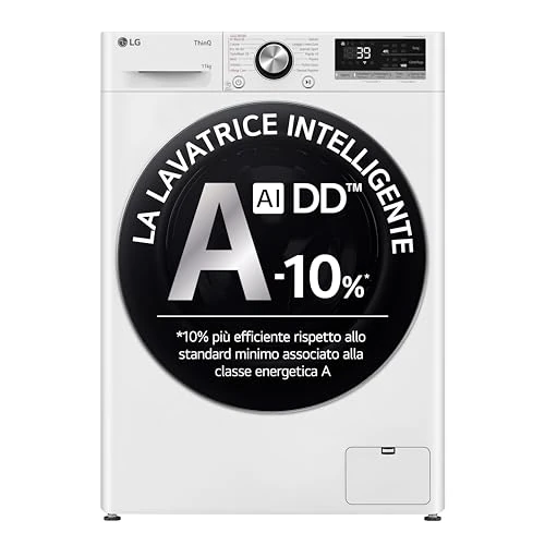 LG AI DD F4R7011TSWC Washing Machine Class A -10%, 11kg R7 Series, Front Load, 1400 RPM, AI Wash, TurboWash 360, Steam Wash, Wi-Fi, Tempered Glass Porthole, Free Installation, White