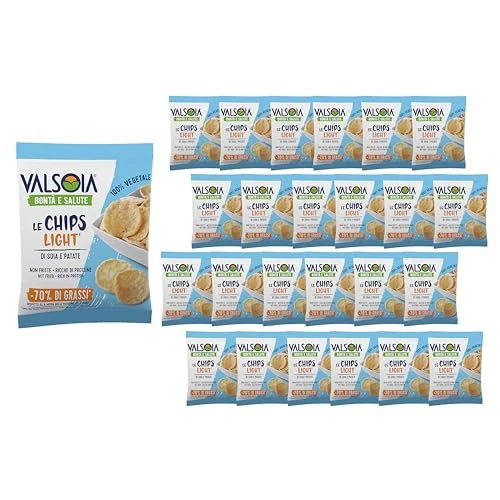 Valsoia - Le Chips Light, soja-groenten en aardappelen, doos van 24 verpakkingen van 25 g, 100% plantaardig, rijk aan eiwitten en vezels, ideaal voor veganisten en vegetariërs, perfect als snack