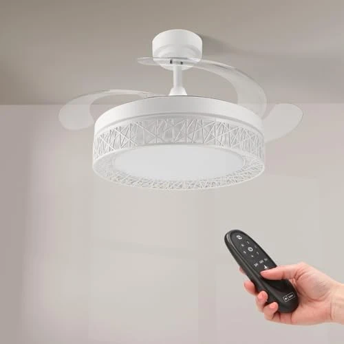 Offre limitée : M mimotec - Ventilateur de plafond Led Blanc Aqua 66W avec lumière, télécommande, Faible consommation, moteur DC 30W+Lumière Led 36W, 6 vitesses, Silencieux, 4 Pales déployantes, été-hiver, minuterie de 62.90 € à 54.99 € (13% de remise)