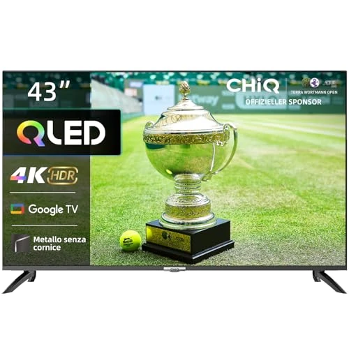 CHIQ 43" 4K QLED Smart TV, szerokokolorowy gamut UHD z HDR, wbudowany Chromecast, Dolby Audio, DBX-TV, Bluetooth 5.0, dwuzakresowy Wi-FI, U43QM8E model 2023