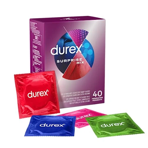 Offre limitee: Durex Surprise Mix, Préservatifs Assortis, Prophylactiques minces et avec Reliefs et Nerveurs, 40 Prophylactiques, En Ligne Seulement de 30.89 EUR a 30.89 EUR (economie 0%)