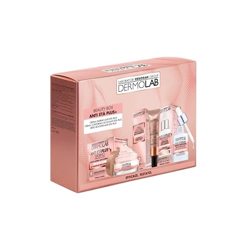 Dermolab Beauty Box Anti-Aging Plus z kremem do twarzy i szyi na dzień, 50 ml, ujędrniający efekt liftingu, krem do oczu i ust, 15 ml, wygładzający, i serum wzmacniające 30 ml tonizujący