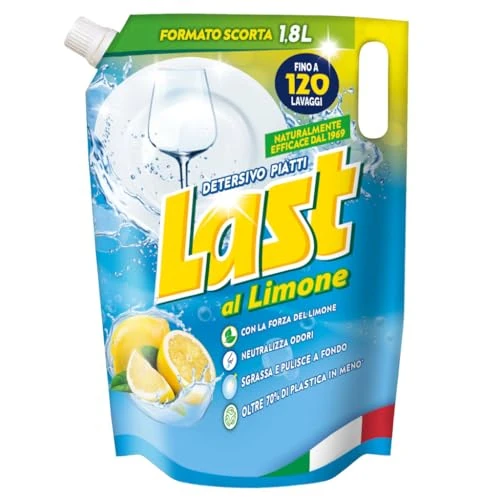 Offerta a tempo: Last, Detersivo per Piatti a Mano al Limone, Neutralizza gli Odori, Azione Sgrassante - Formato Scorta, 1,8 Litri - 0% da 2.85 € a 2.85 €