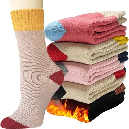 Offre limitee: VoJoPi Chaussettes Femme Hiver, 5 Paires Chaussette Chaude en Épaisse Laine pour Femme, Chaussettes Chaudes Tricot Thermiques Cadeau, 35-42 de 14.99 EUR a 9.99 EUR (economie 33%)